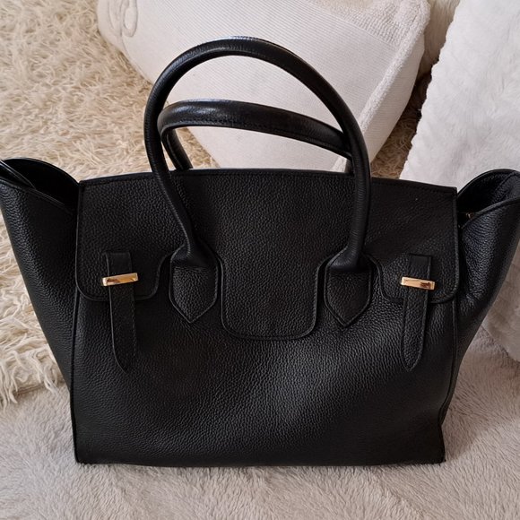 Zenith Bags Zenith Black Pebbled Leather Doctor Style Satchel Wgold